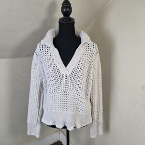 Joie Open Knit Sweater Stand Collar Cropped Long Sleeve Size XL